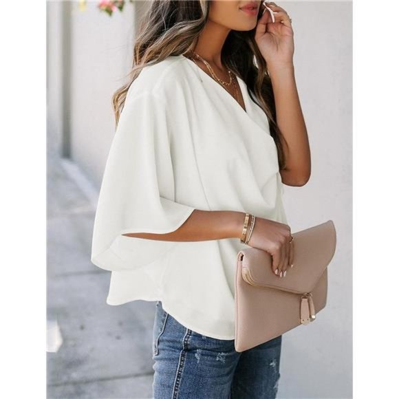 Womens Blouses and Tops Short Sleeve Chiffon Shirts and Tops - Picture 4 of 6